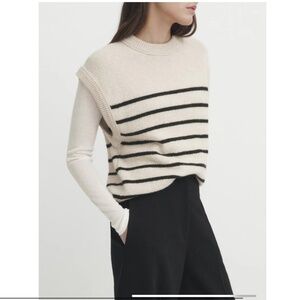Massimo Dutti Beige and Black Striped Crew Neck Sweater